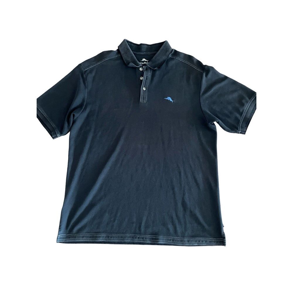 Tommy Bahama Polo Shirt Mens Extra Large Short Sleeve Distressed‎ Black Shirt